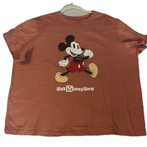 Disney Shirt Unisex Short Sleeve Orange Mickey Mouse T-Shirt Cotton Size XL